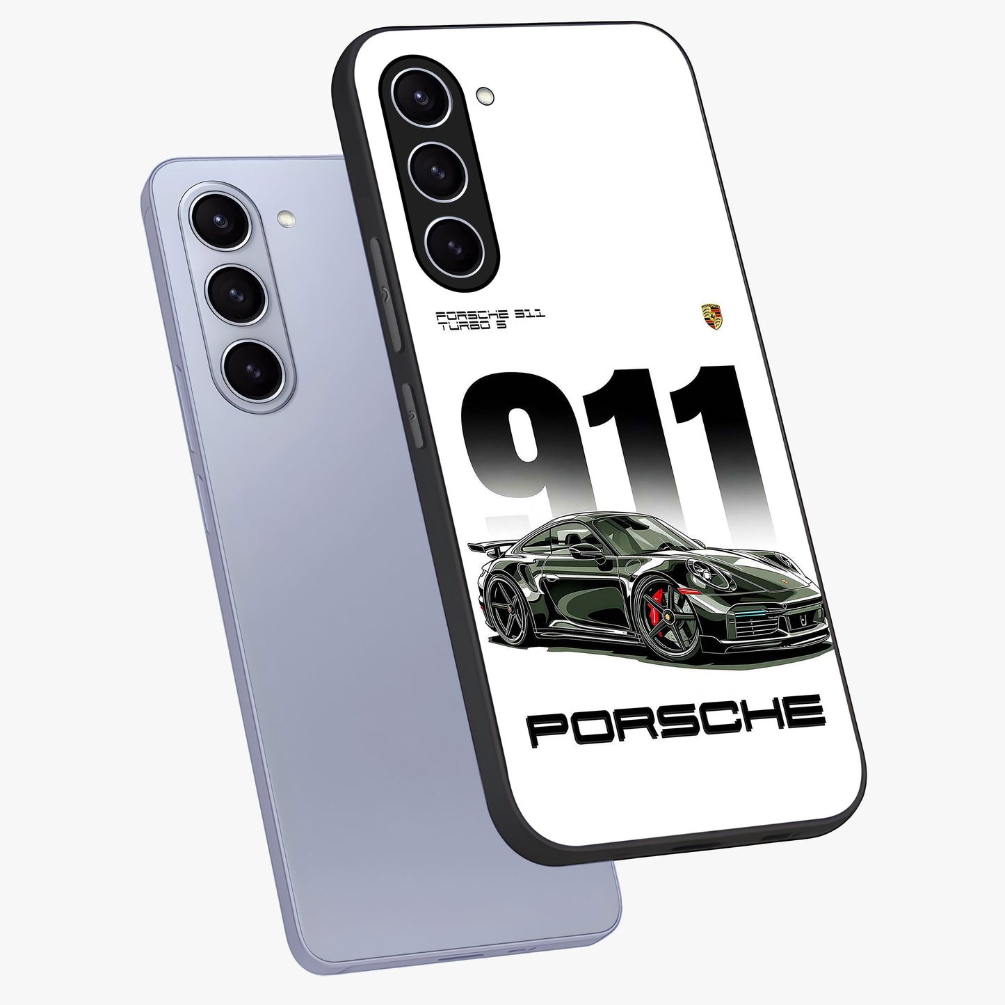 911 Turbo Dominance Glass Case displayed in premium angled mockup highlighting sporty car illustration and sleek glass surface.