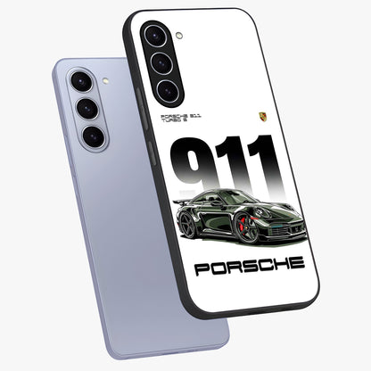 911 Turbo Dominance Glass Case displayed in premium angled mockup highlighting sporty car illustration and sleek glass surface.