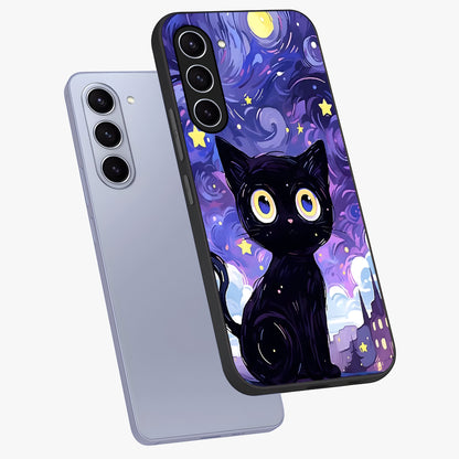 Abstract Cat Art Glass Case displayed in angled mockup highlighting modern abstract cat artwork and sleek glass surface.