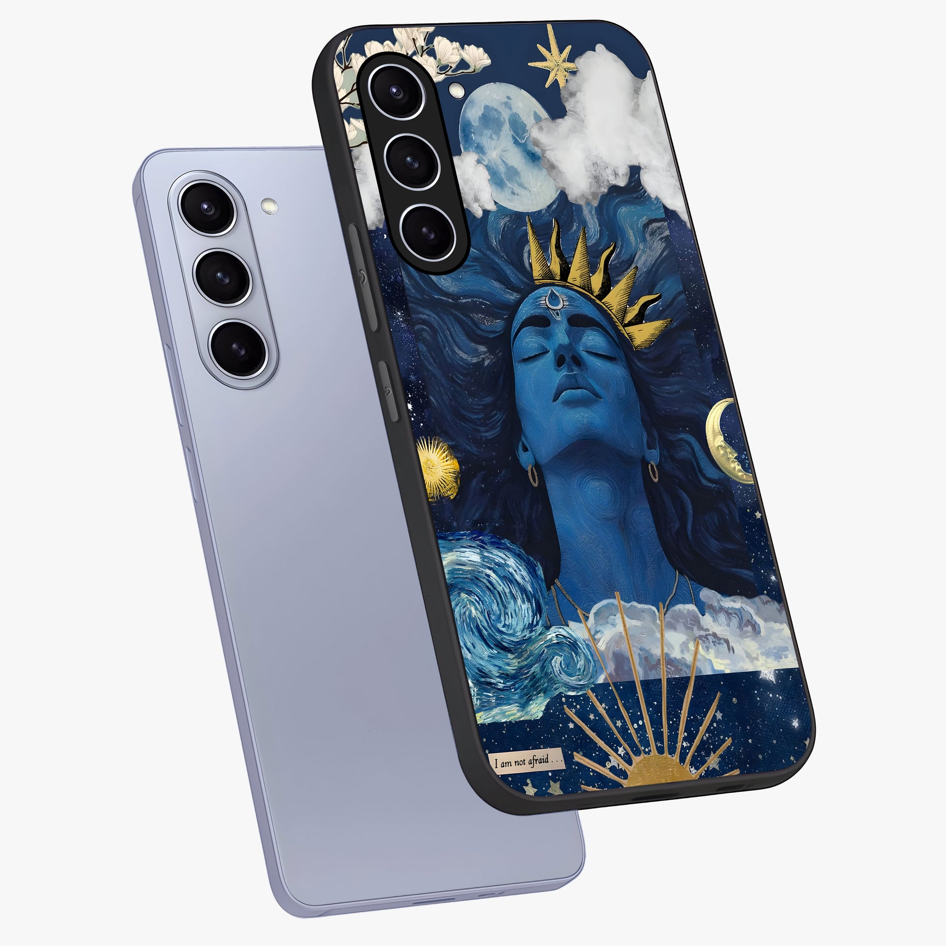 Aesthetic Lord Shiva Glass Case displayed in angled mockup highlighting spiritual Shiva illustration and sacred aesthetic design.
