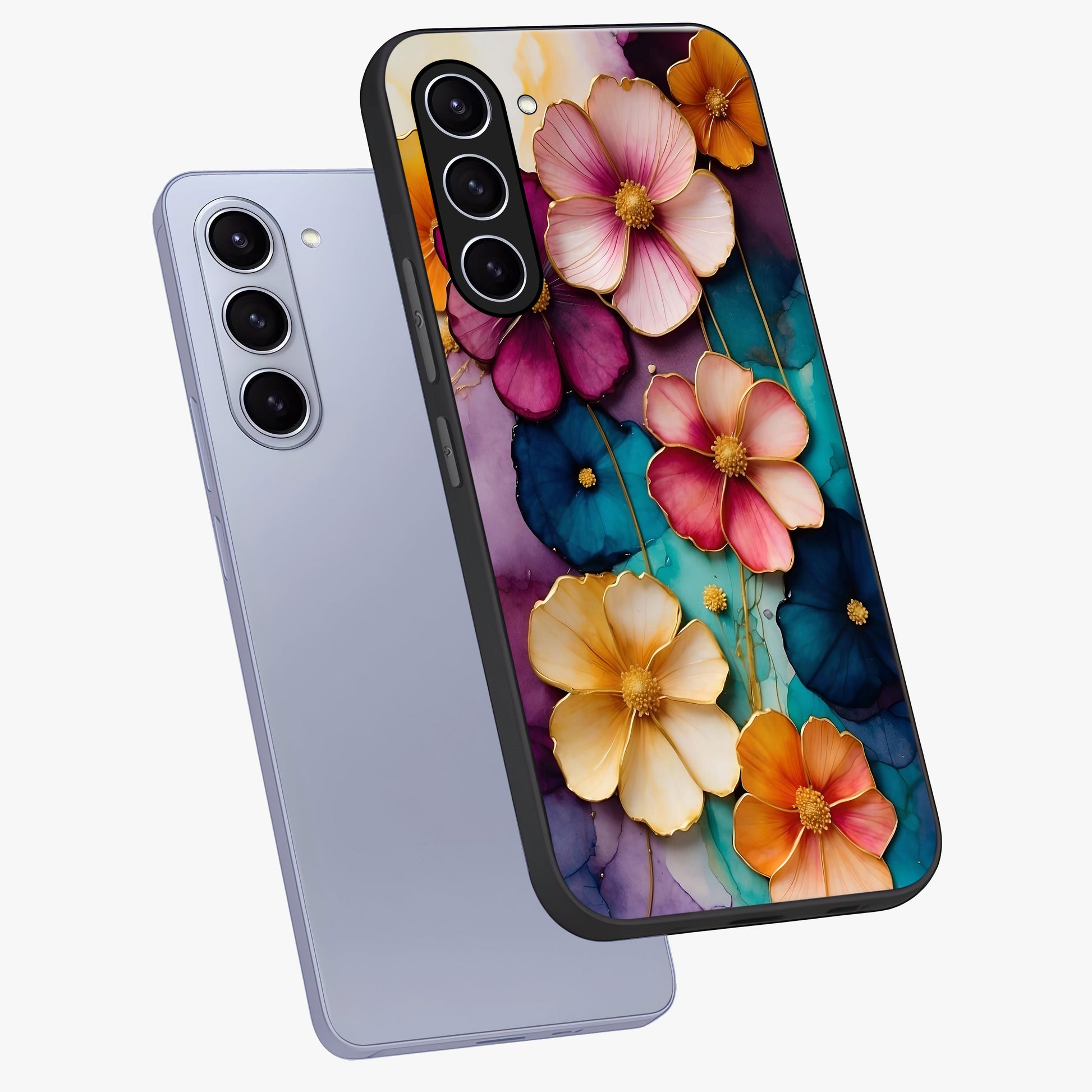 Artlyn Grace Flower Pattern Glass Case displayed in angled mockup highlighting delicate flower pattern design and smooth glass surface.
