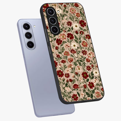 Biege Flower With Leaf Glass Case displayed in angled mockup highlighting minimal floral leaf design and elegant aesthetic.