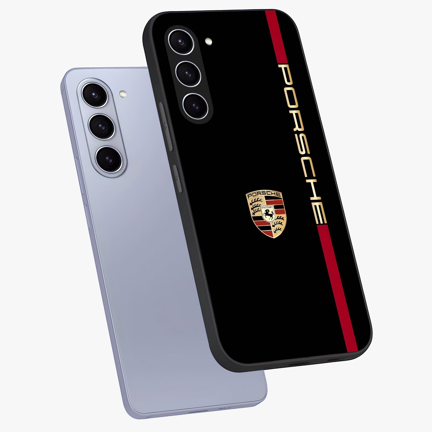 Black Minimal Porsche Glass Case displayed in angled mockup highlighting modern minimal car illustration and clean aesthetic design.