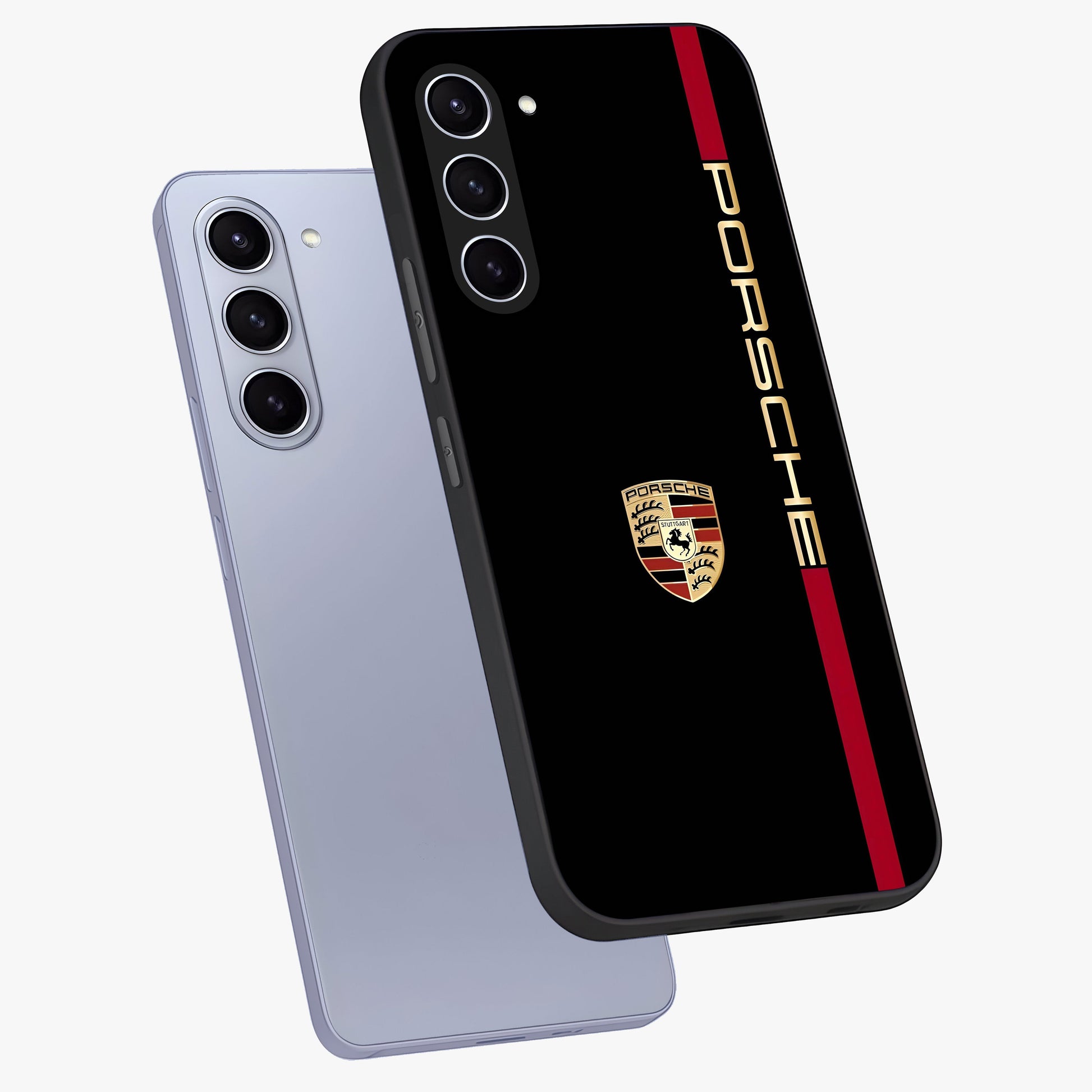 Black Minimal Porsche Glass Case displayed in angled mockup highlighting modern minimal car illustration and clean aesthetic design.