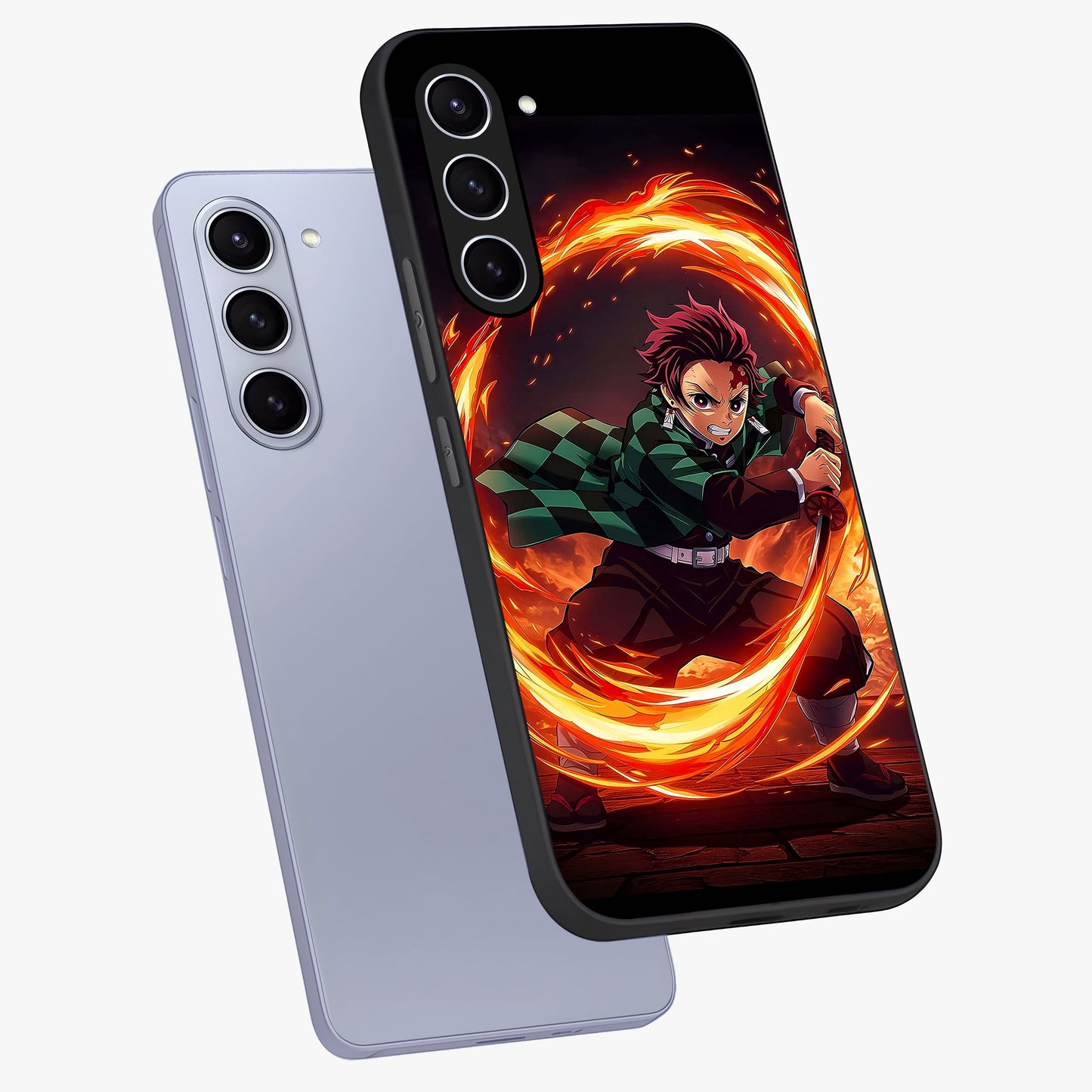 Blazing Sword Resolve Glass Case displayed in angled mockup highlighting powerful sword illustration and bold fantasy theme.