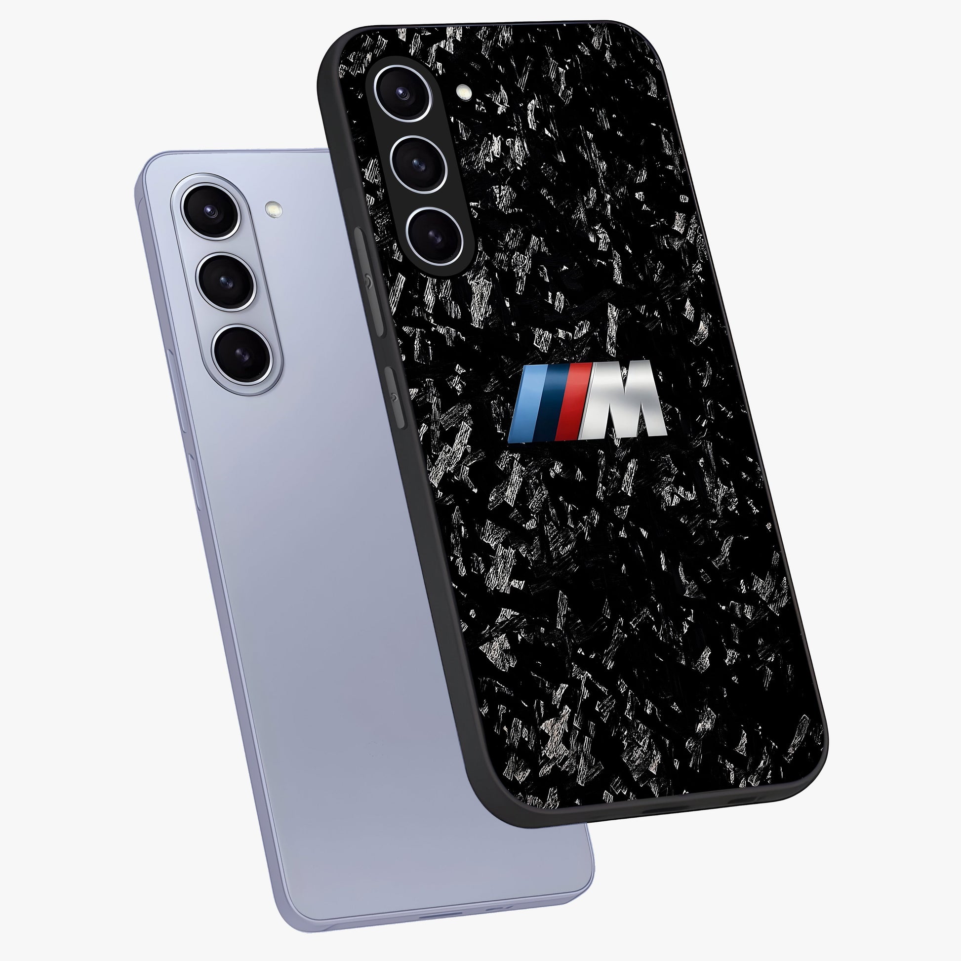 Carbon Speed Mark Glass Case displayed in angled mockup highlighting racing inspired carbon design and sleek aesthetic style.