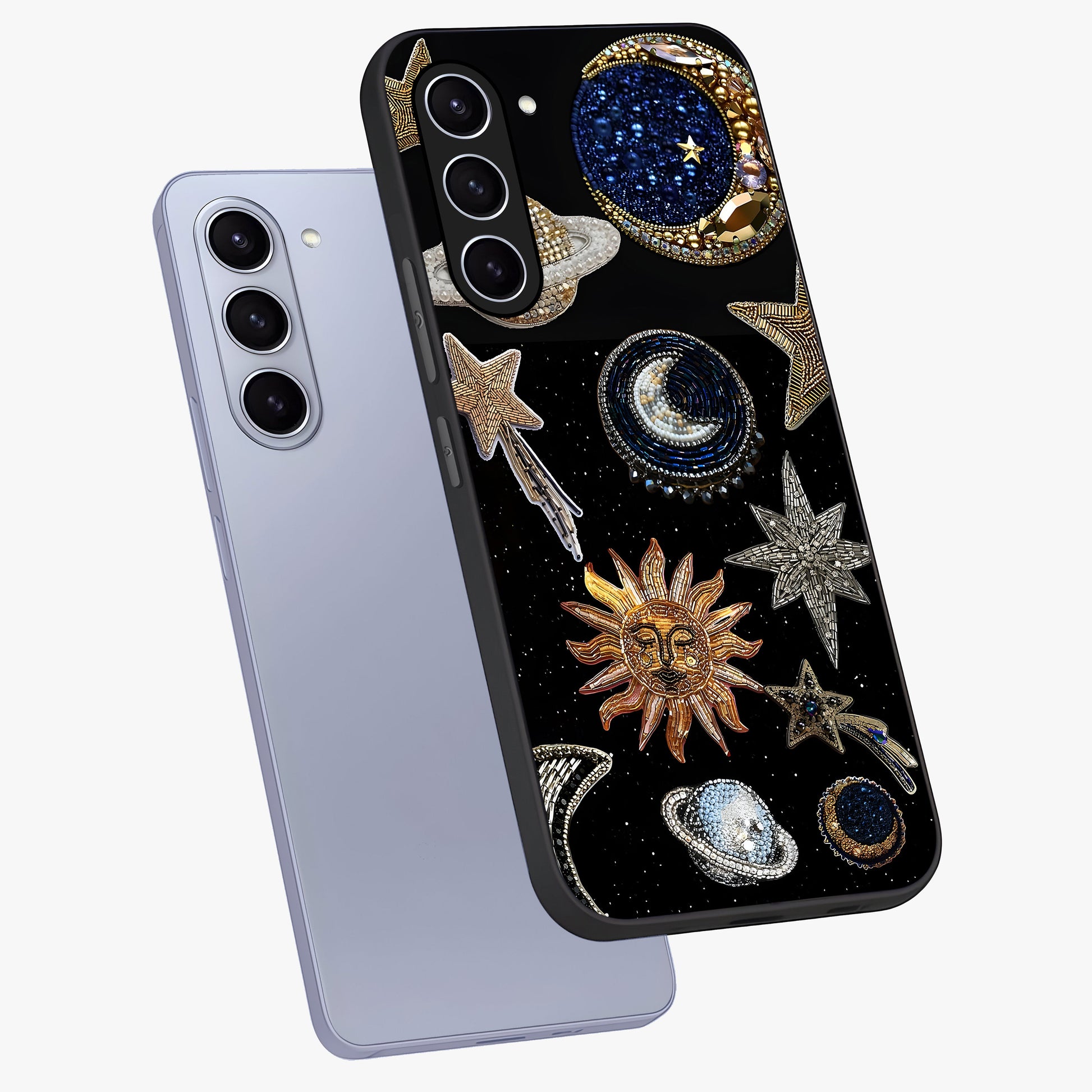 Celestial Gem Constellations Glass Case displayed in angled mockup highlighting gemstone inspired constellation design.