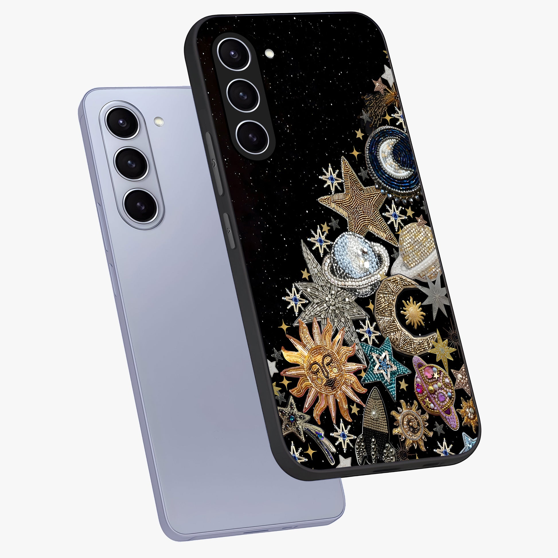 Cosmic Sparkle Dreams Glass Case displayed in angled mockup highlighting dreamy star sparkle design with celestial aesthetic.
