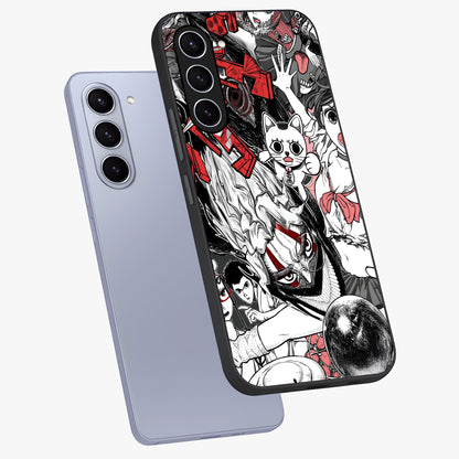 Crimson Chaos Panel Glass Case displayed in angled mockup highlighting chaotic panel style design with modern graphic theme.