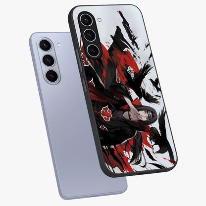 Crimson Crow Illusion Glass Case displayed in angled mockup highlighting mysterious crow graphic with dark aesthetic style.