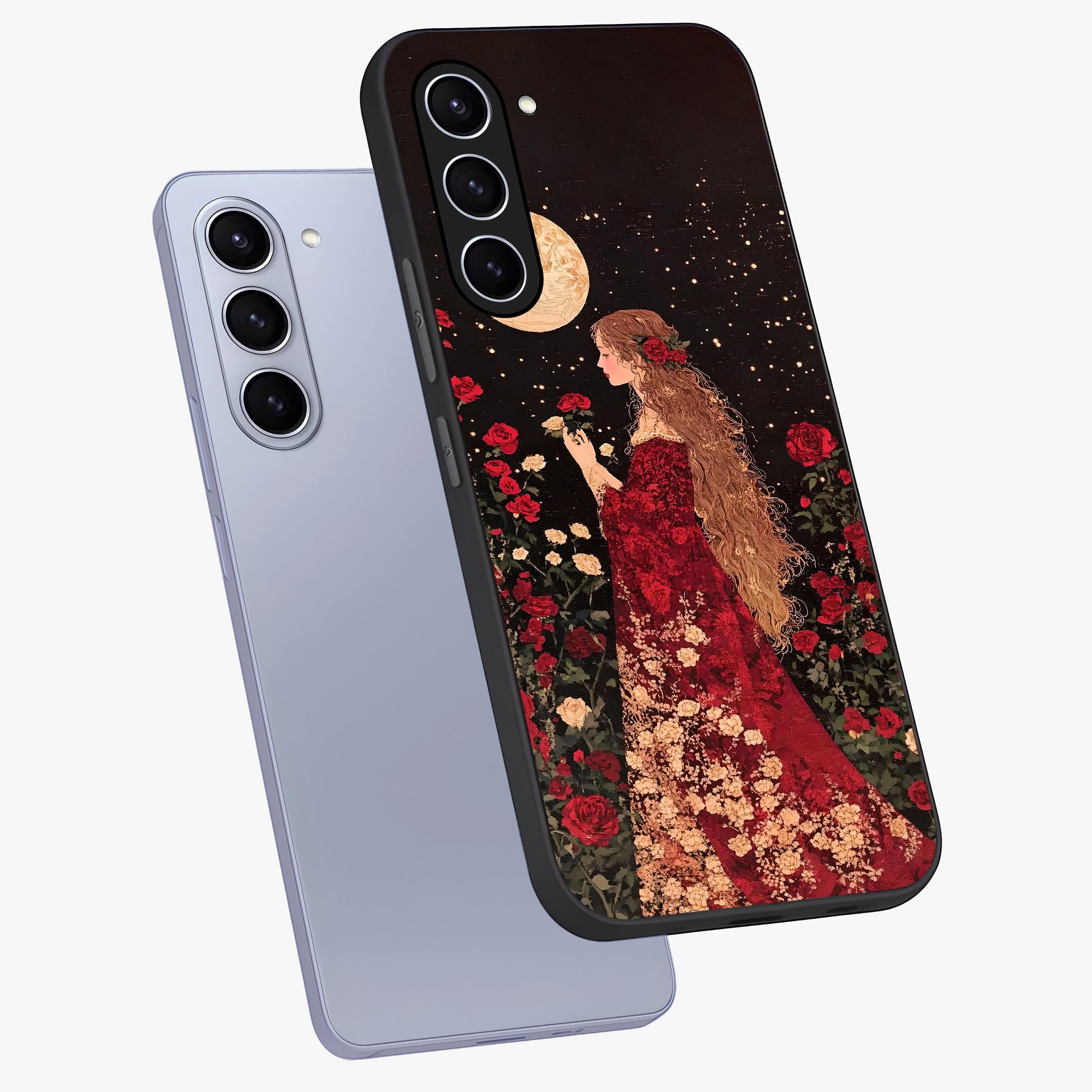Crimson Dreams Glass Case displayed in angled mockup highlighting soft crimson aesthetic design with artistic theme.