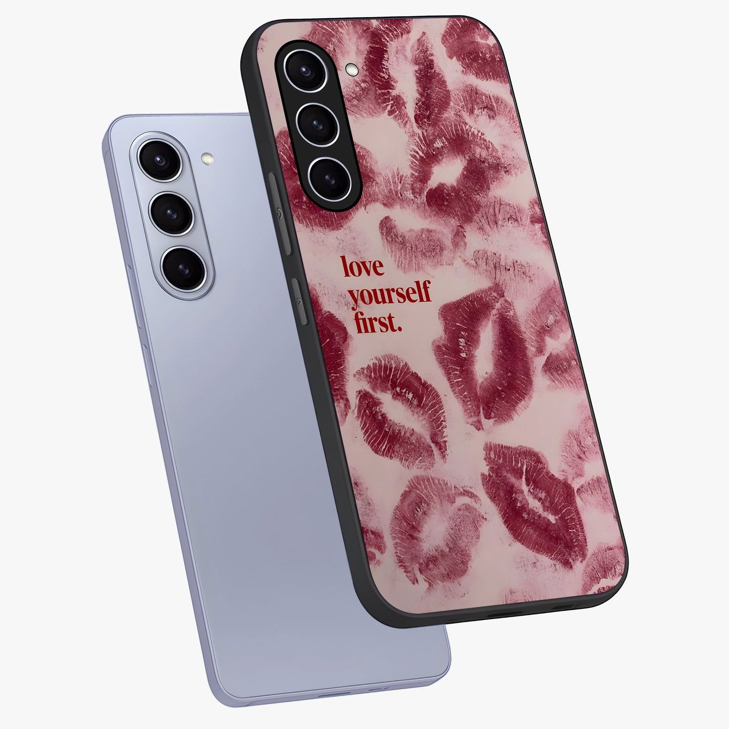 Crimson Kiss Love Glass Case displayed in angled mockup highlighting bold love inspired design with modern aesthetic style.