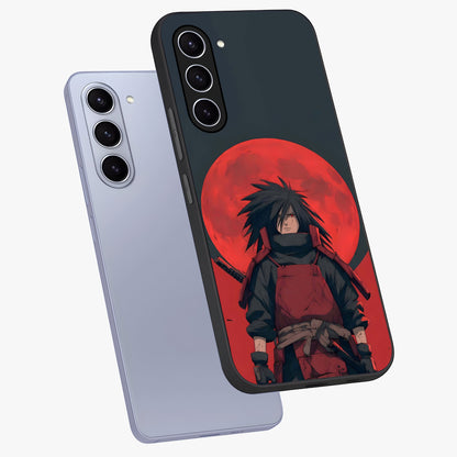 Crimson Moon Warlord Glass Case displayed in angled mockup highlighting dramatic crimson moon design with fantasy aesthetic.