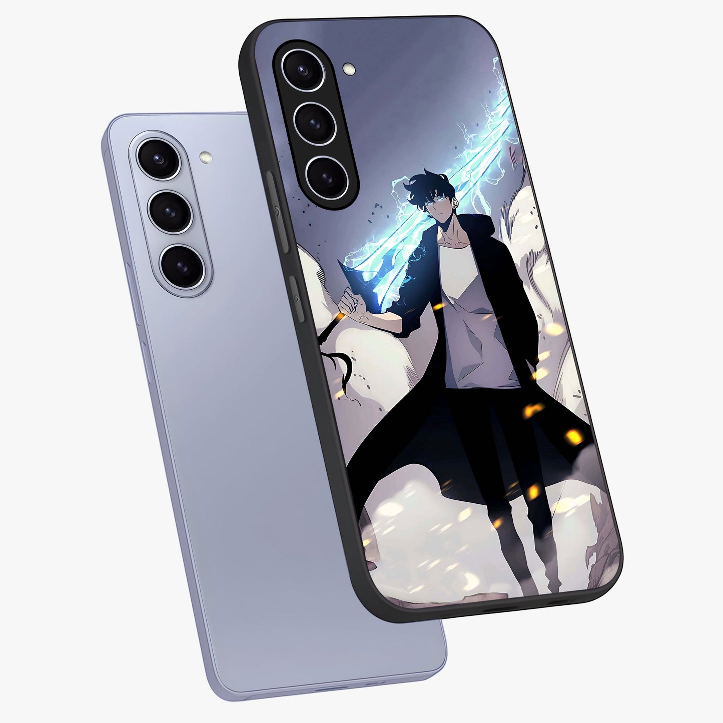 Dark Lightning Anime Warrior Glass Case displayed in angled mockup highlighting powerful lightning themed anime illustration.