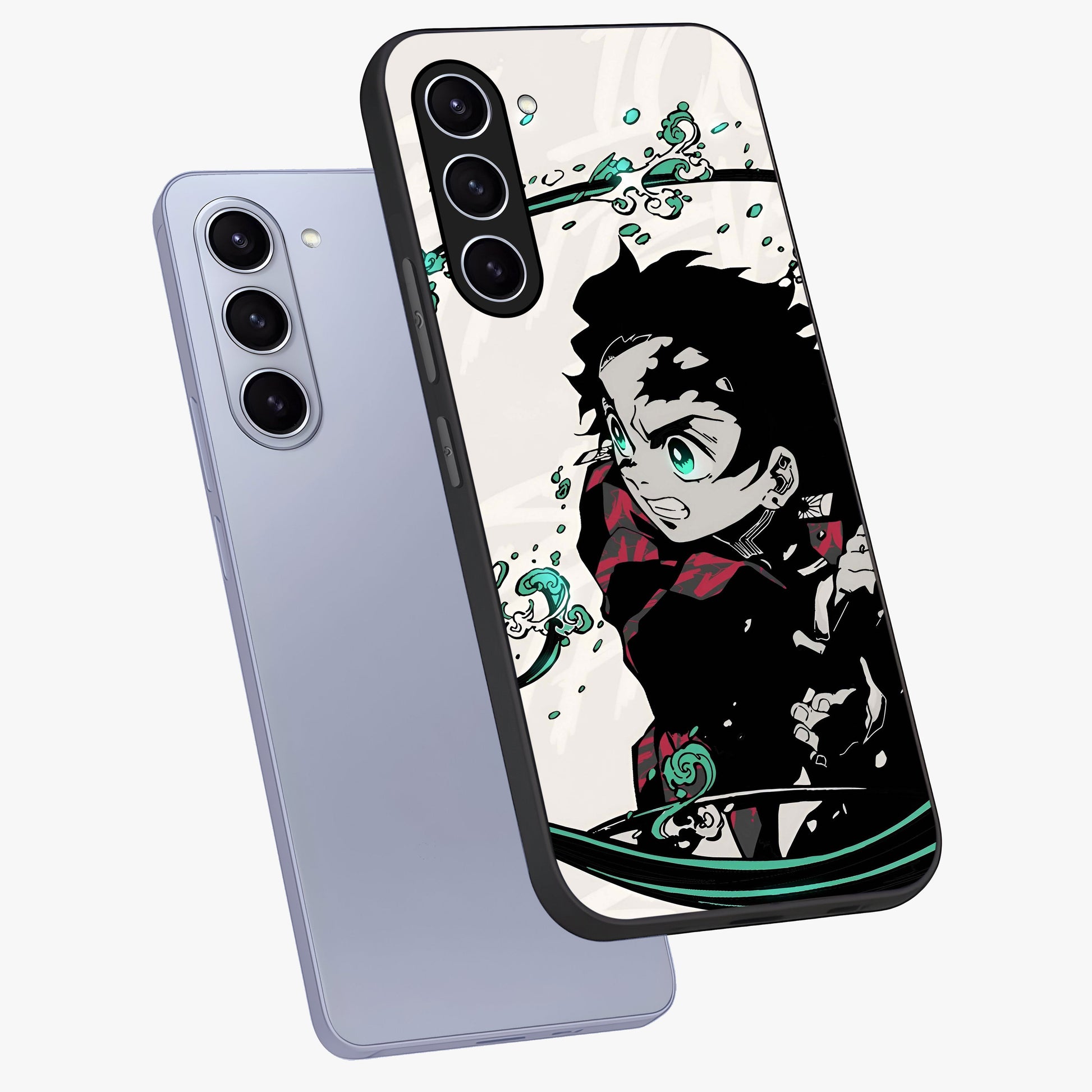 Demon Slayer Glass Case displayed in angled mockup highlighting dramatic anime character design with action aesthetic.
