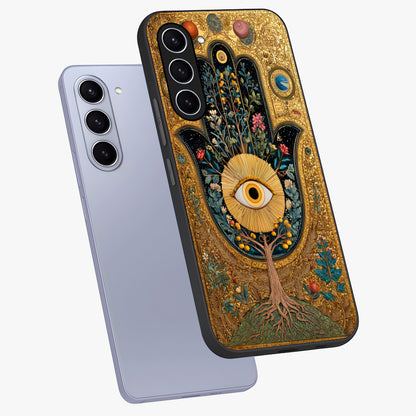 Ethereal Evil Eye Glass Case displayed in angled mockup highlighting protective evil eye symbol with spiritual aesthetic design.