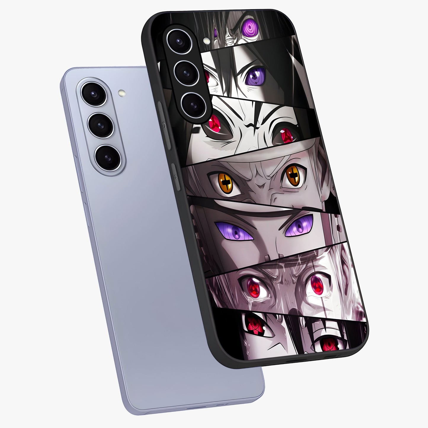 Eyes of Destiny Glass Case displayed in angled mockup highlighting bold eye illustration with mystical aesthetic style.