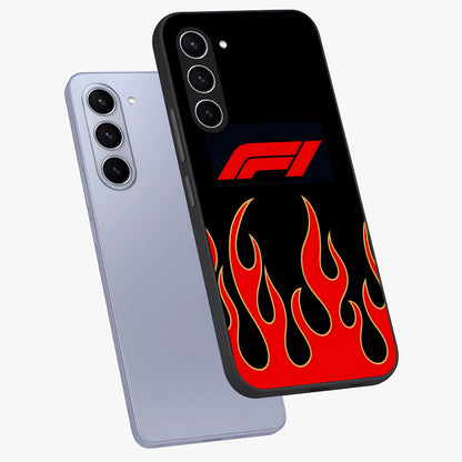 Fire F11 Glass Case displayed in angled mockup highlighting bold fire inspired graphic with energetic aesthetic style.