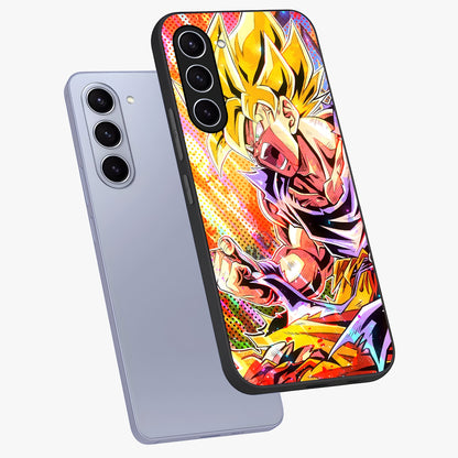 Firing Goku Glass Case displayed in angled mockup highlighting dynamic anime character design with action aesthetic.