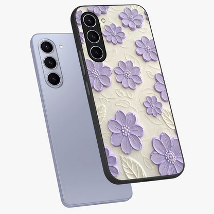 Floral Wall Art With Purple Flowers Glass Case displayed in angled mockup highlighting vibrant purple floral illustration with artistic aesthetic.