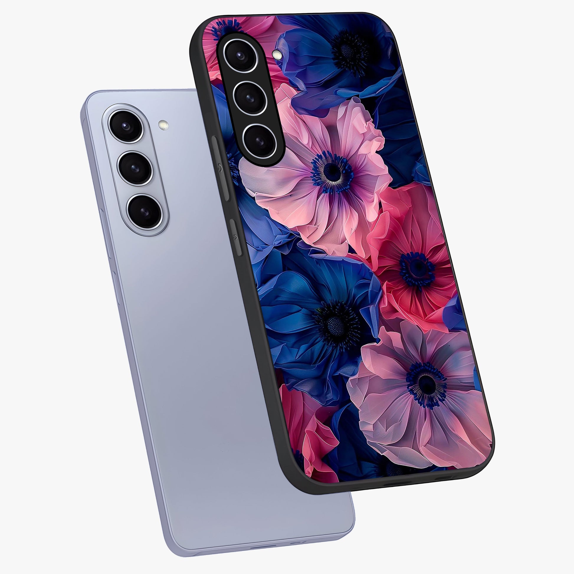 Flower Paper Art Pattern Glass Case displayed in angled mockup highlighting layered paper flower design with artistic aesthetic.