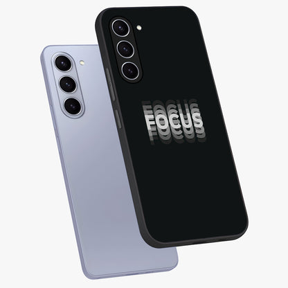 Focus Mode On Glass Case displayed in angled mockup highlighting clean minimal text artwork with modern aesthetic style.