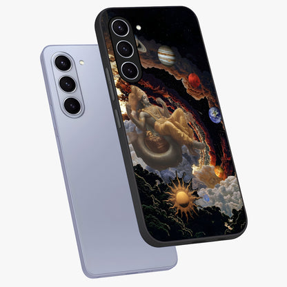 Galactic Divine God Glass Case displayed in angled mockup highlighting powerful celestial deity illustration with galactic aesthetic.