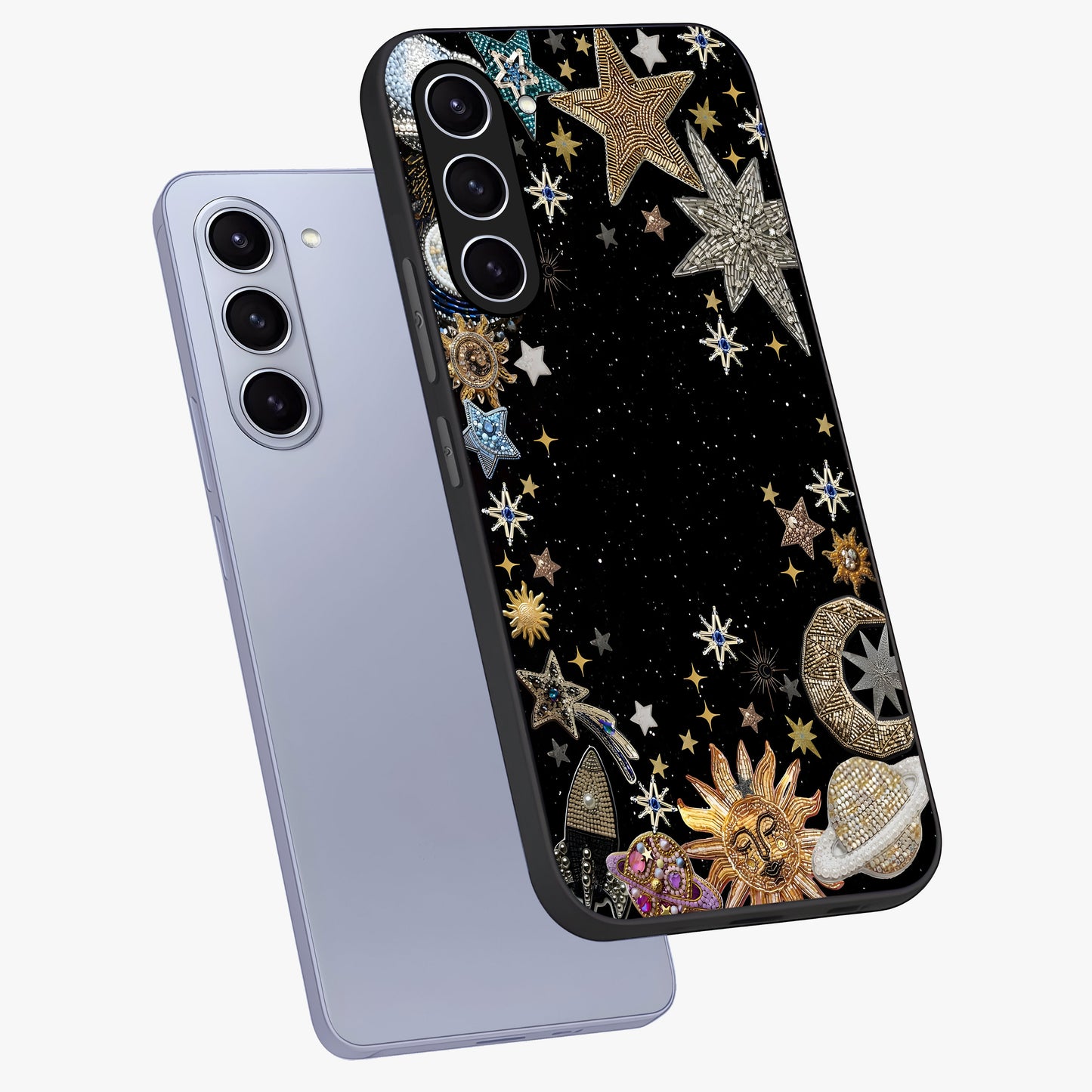 Galactic Jewel Stars Glass Case displayed in angled mockup highlighting shining celestial star design with cosmic aesthetic style.