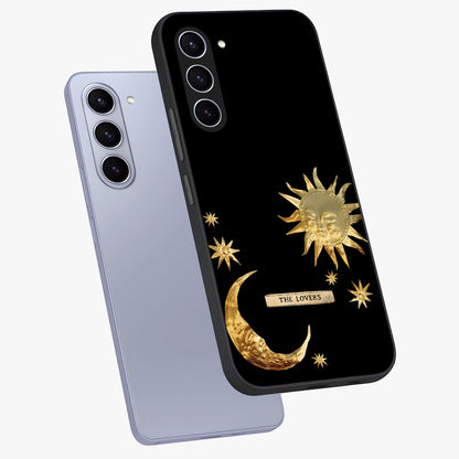 Gold Sun Blush Glass Case displayed in angled mockup highlighting radiant sun design with warm golden aesthetic.