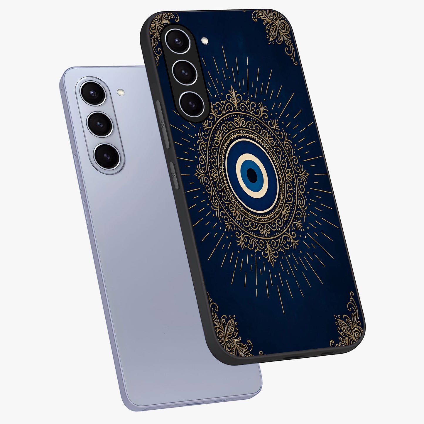 Golden Celestial Charm Glass Case displayed in angled mockup highlighting sparkling cosmic charm design with celestial aesthetic.