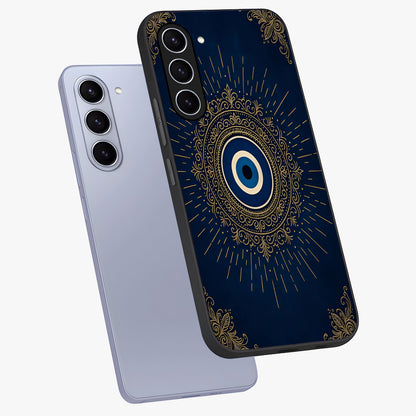 Golden Celestial Charm Glass Case displayed in angled mockup highlighting sparkling cosmic charm design with celestial aesthetic.