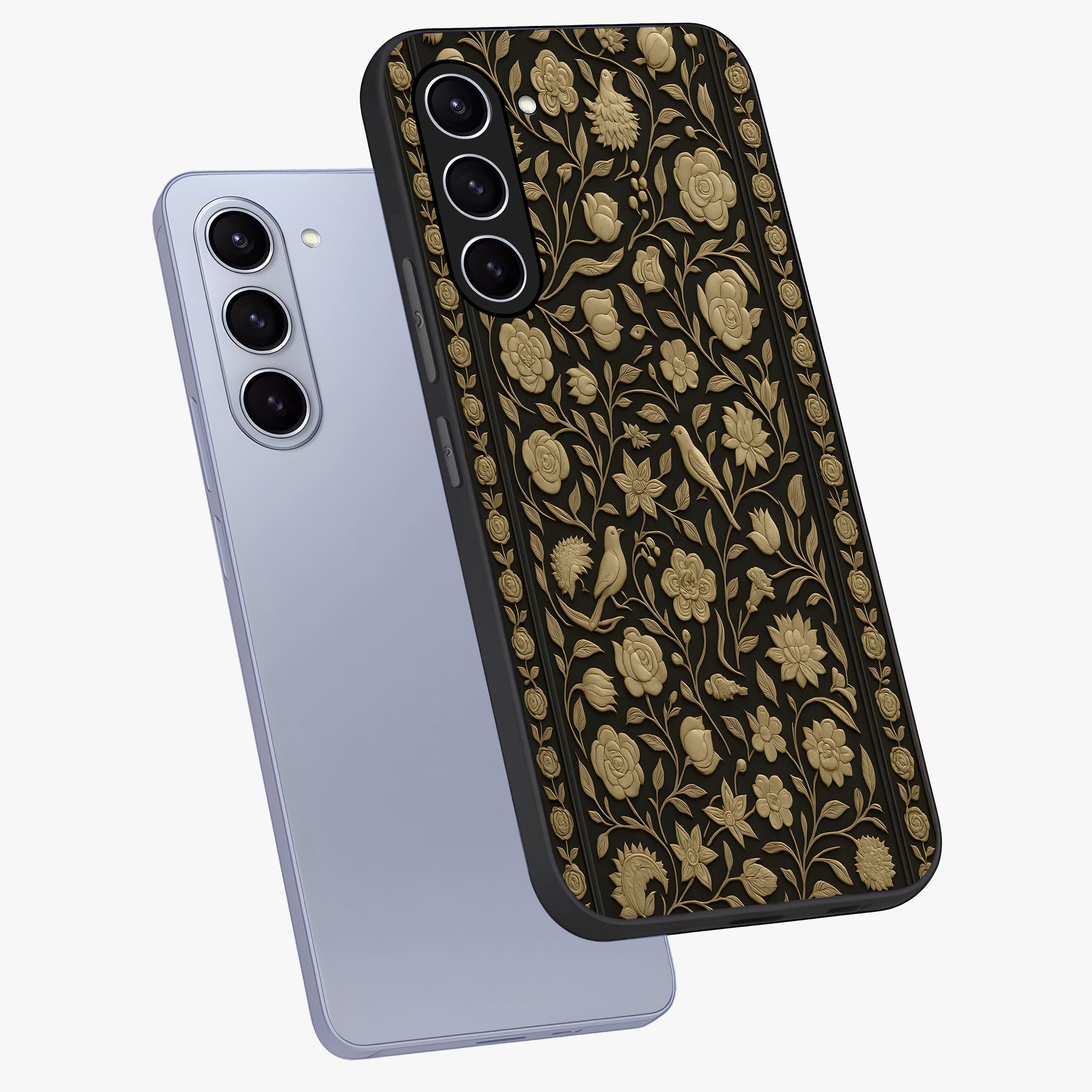 Golden Evil Eye Mandala Glass Case displayed in angled mockup highlighting protective evil eye symbol with golden mandala design.