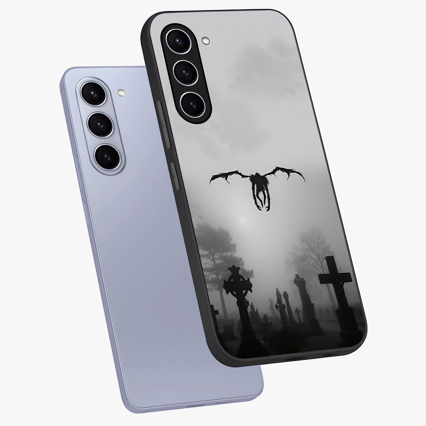 Graveyard Shadow Descent Glass Case displayed in angled mockup highlighting eerie shadow illustration with gothic aesthetic.