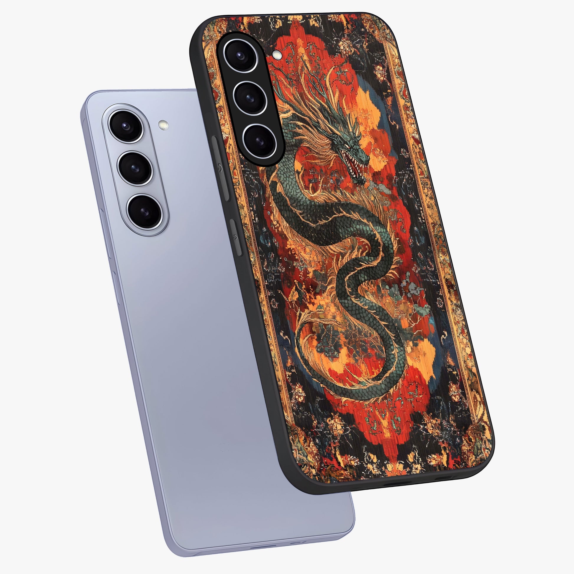 Inferno Dragon Soul Glass Case displayed in angled mockup highlighting powerful dragon illustration with inferno aesthetic.