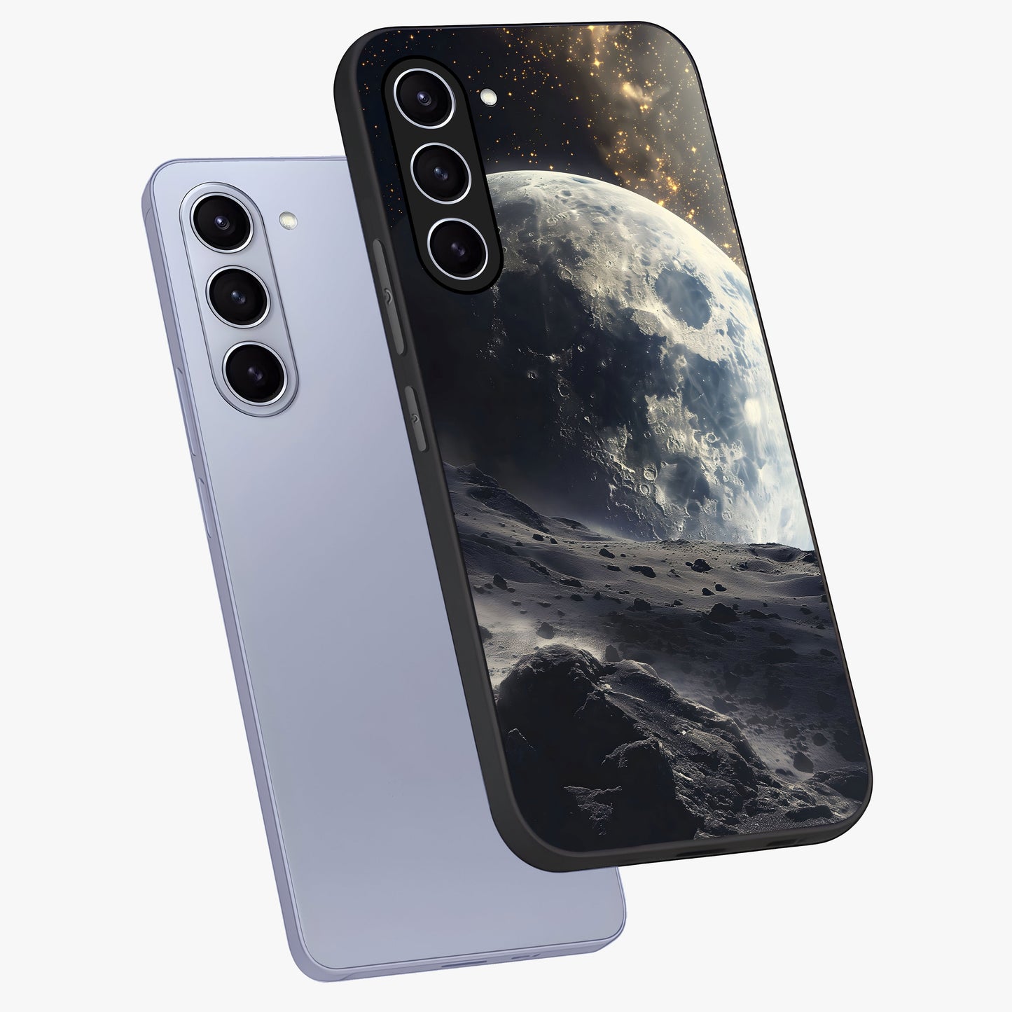 Lunar Horizon Glow Glass Case displayed in angled mockup highlighting celestial moon design with dreamy night aesthetic.