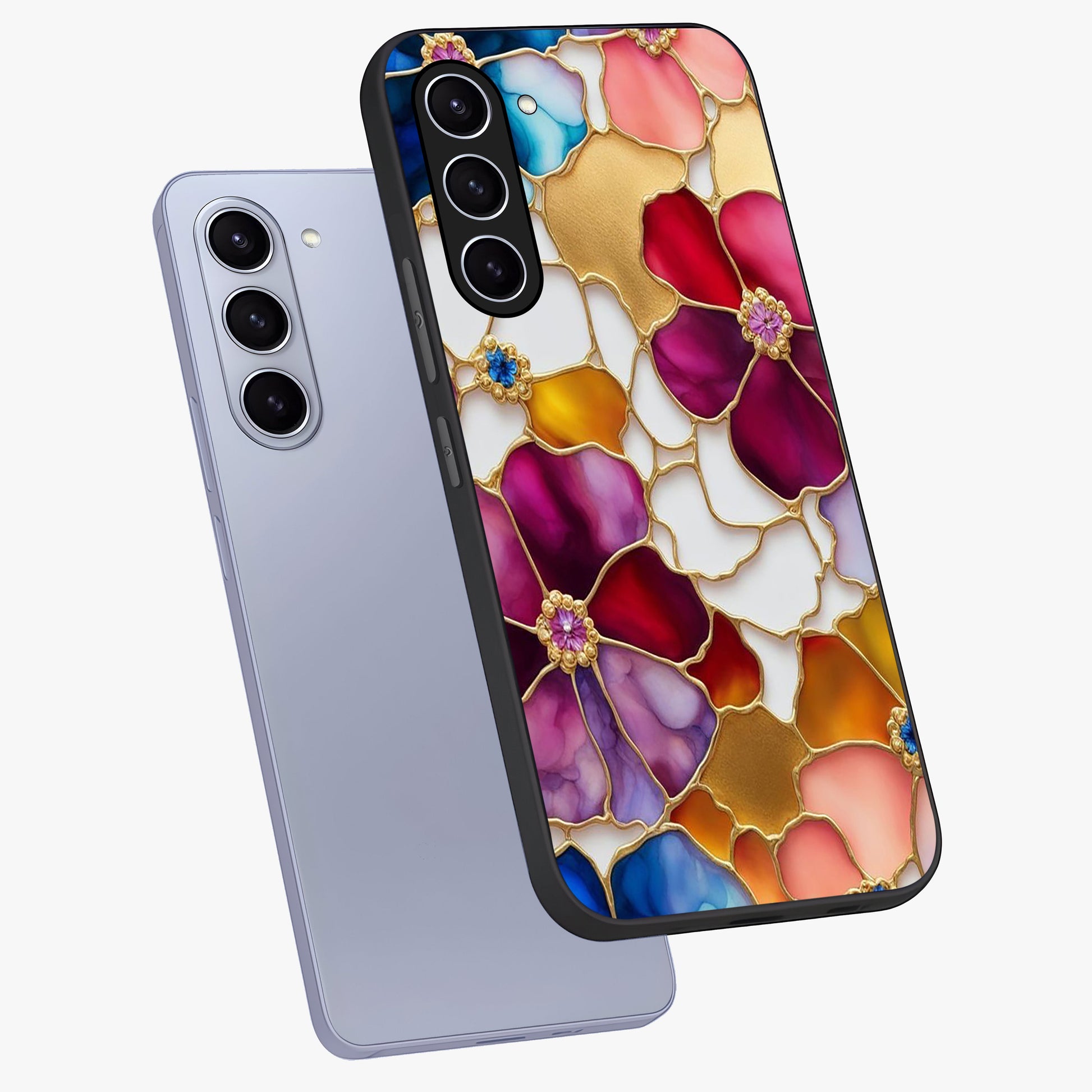 Marble Flower Pattern Glass Case displayed in angled mockup highlighting elegant marble floral design with modern aesthetic.