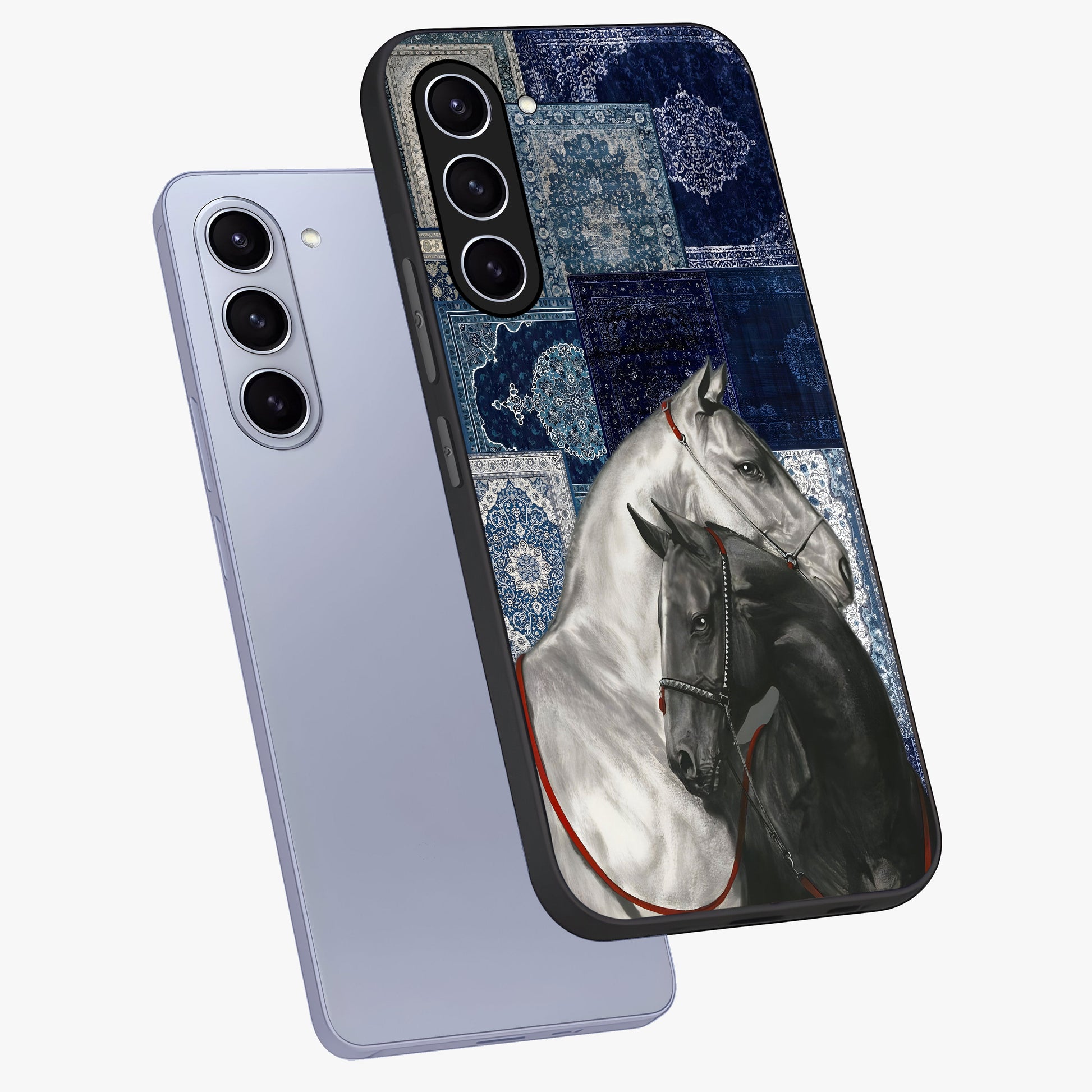 Midnight Stallion Blues Glass Case displayed in angled mockup highlighting powerful stallion illustration with deep midnight tones.