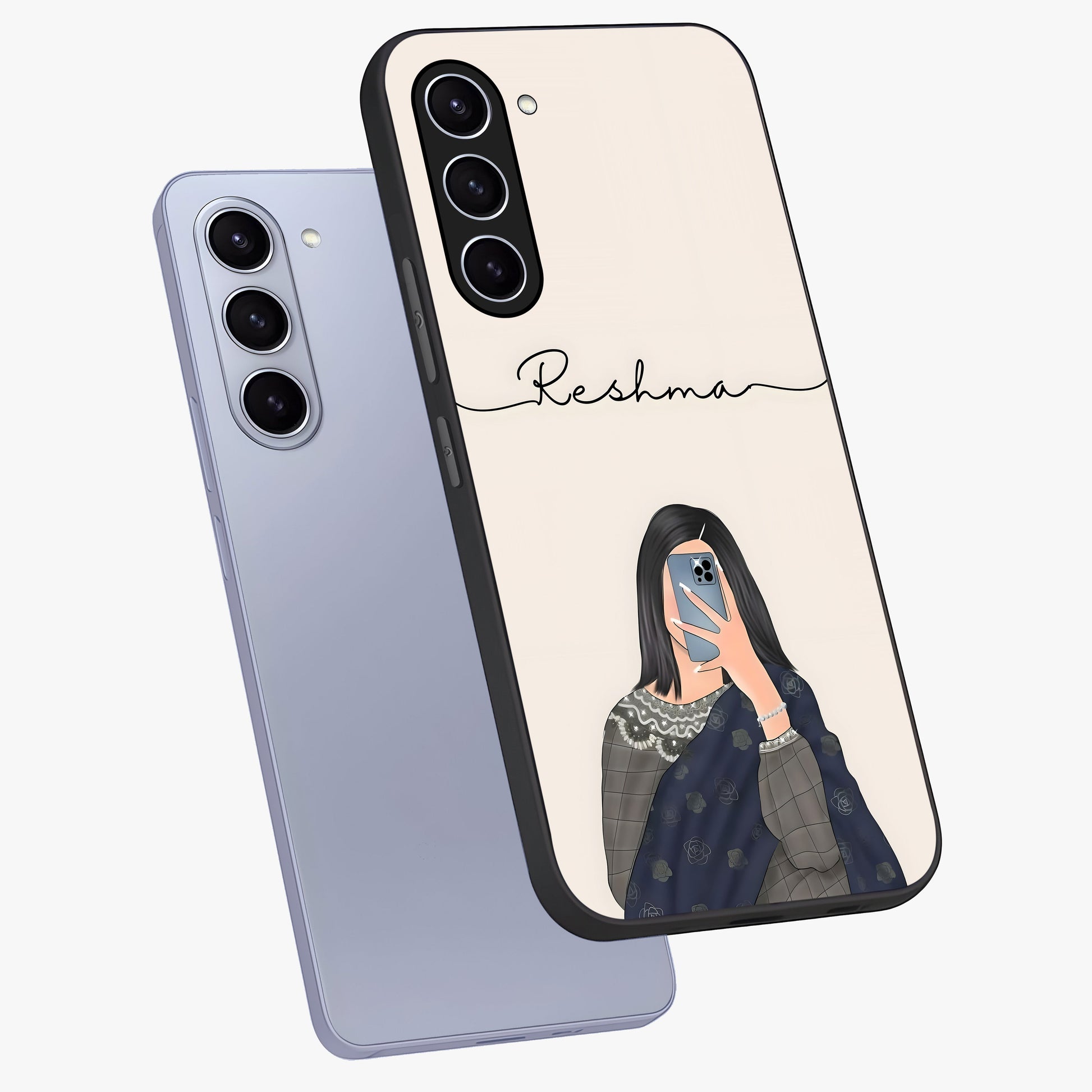 Mirror Mood Muse With Custom Name Glass Case displayed in angled mockup highlighting aesthetic mirror inspired design with custom name feature.