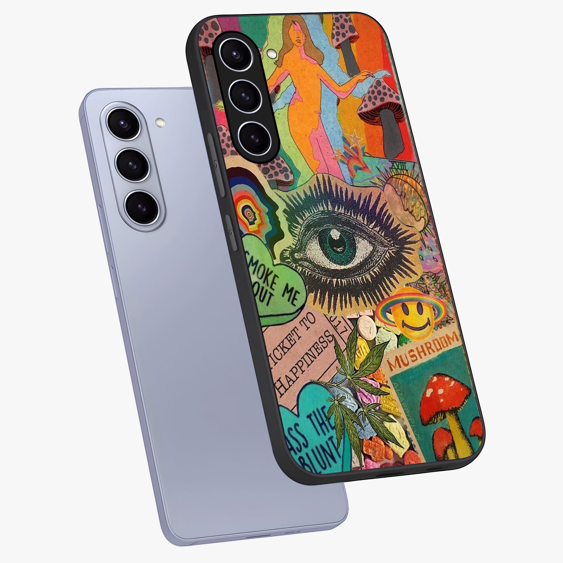 Mystic Eye Wonderland Glass Case displayed in angled mockup highlighting magical eye illustration with dreamy aesthetic.