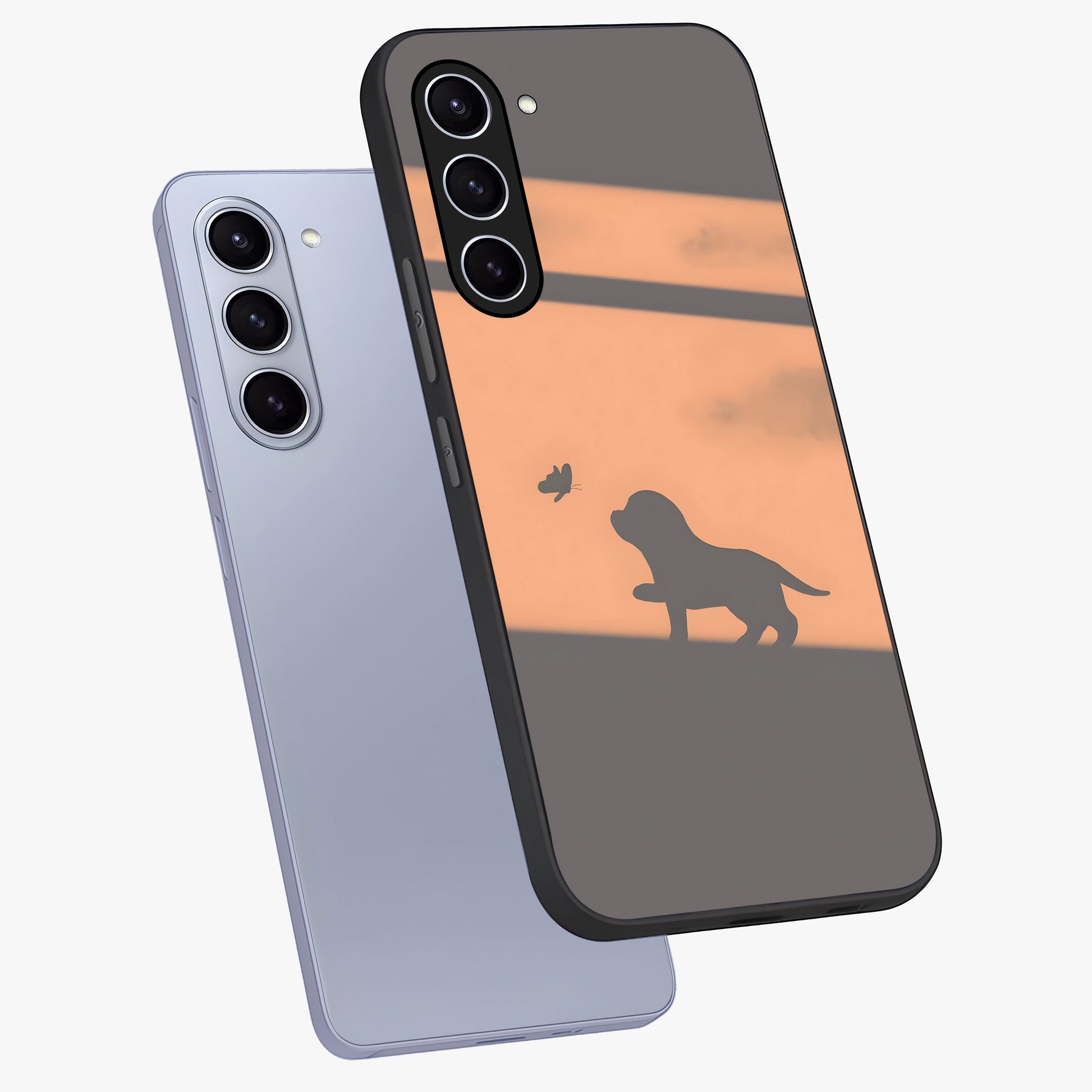 Puppy Shadow Art Glass Case displayed in angled mockup highlighting playful dog illustration with artistic shadow aesthetic.