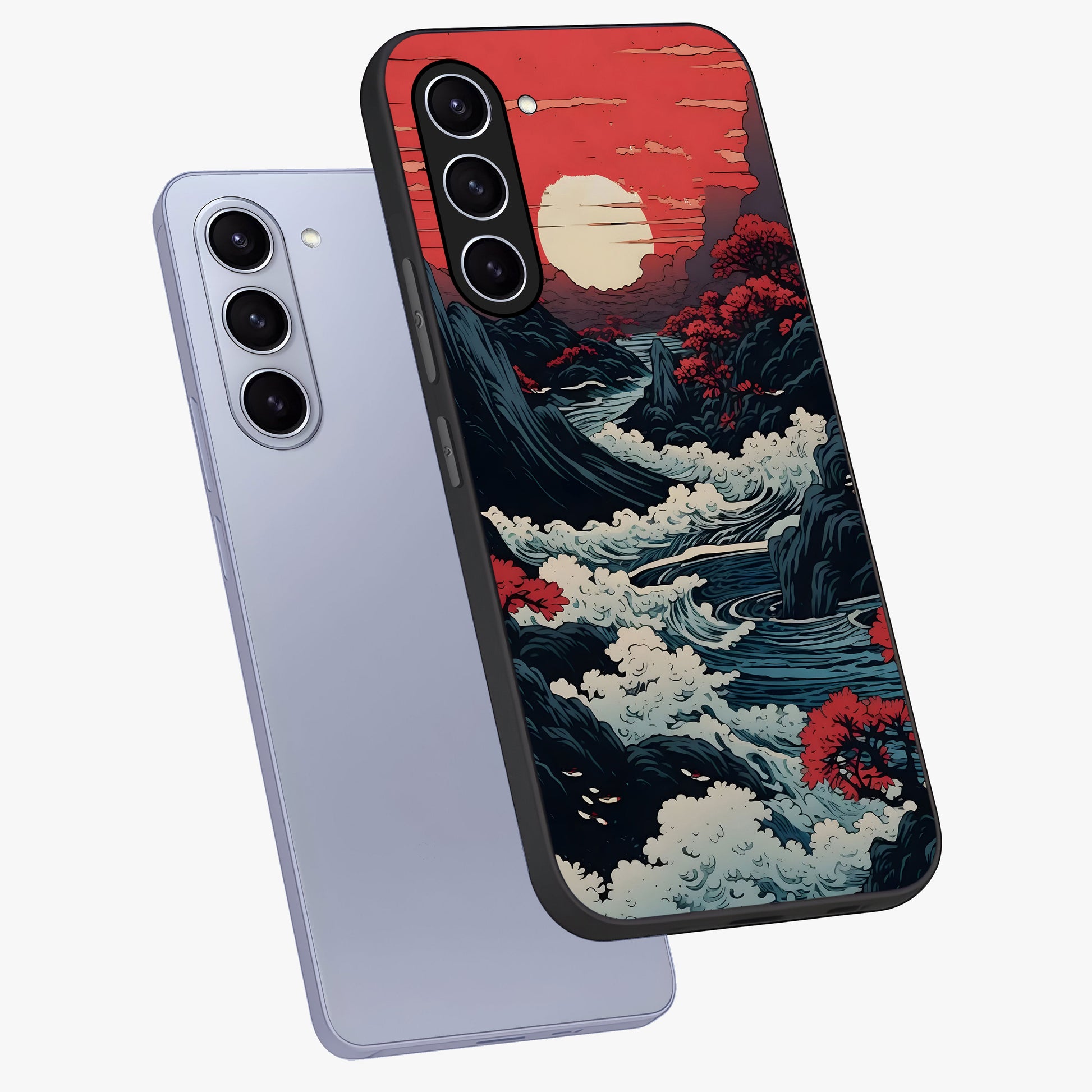 Red Sunset Scenery Glass Case displayed in angled mockup highlighting glowing sunset sky design with scenic aesthetic.