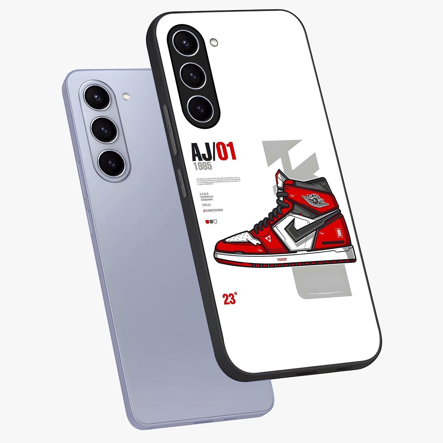 Retro Sneaker Blueprint Glass Case displayed in angled mockup highlighting detailed shoe design with sporty retro aesthetic.