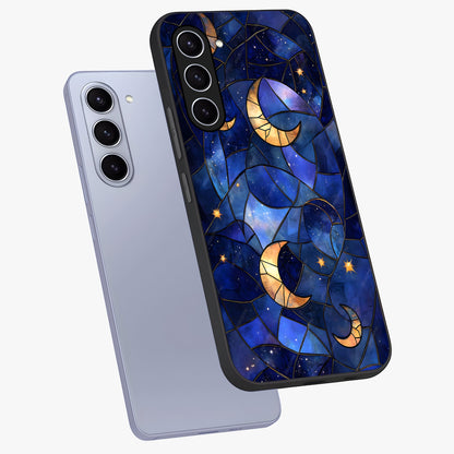 Starlit Sky Tapestry Glass Case displayed in angled mockup highlighting celestial night pattern with artistic aesthetic style.