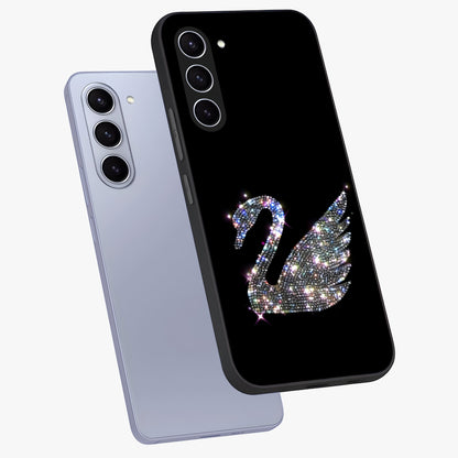 Starlit Swan Grace Glass Case displayed in angled mockup highlighting elegant swan illustration with dreamy celestial aesthetic.