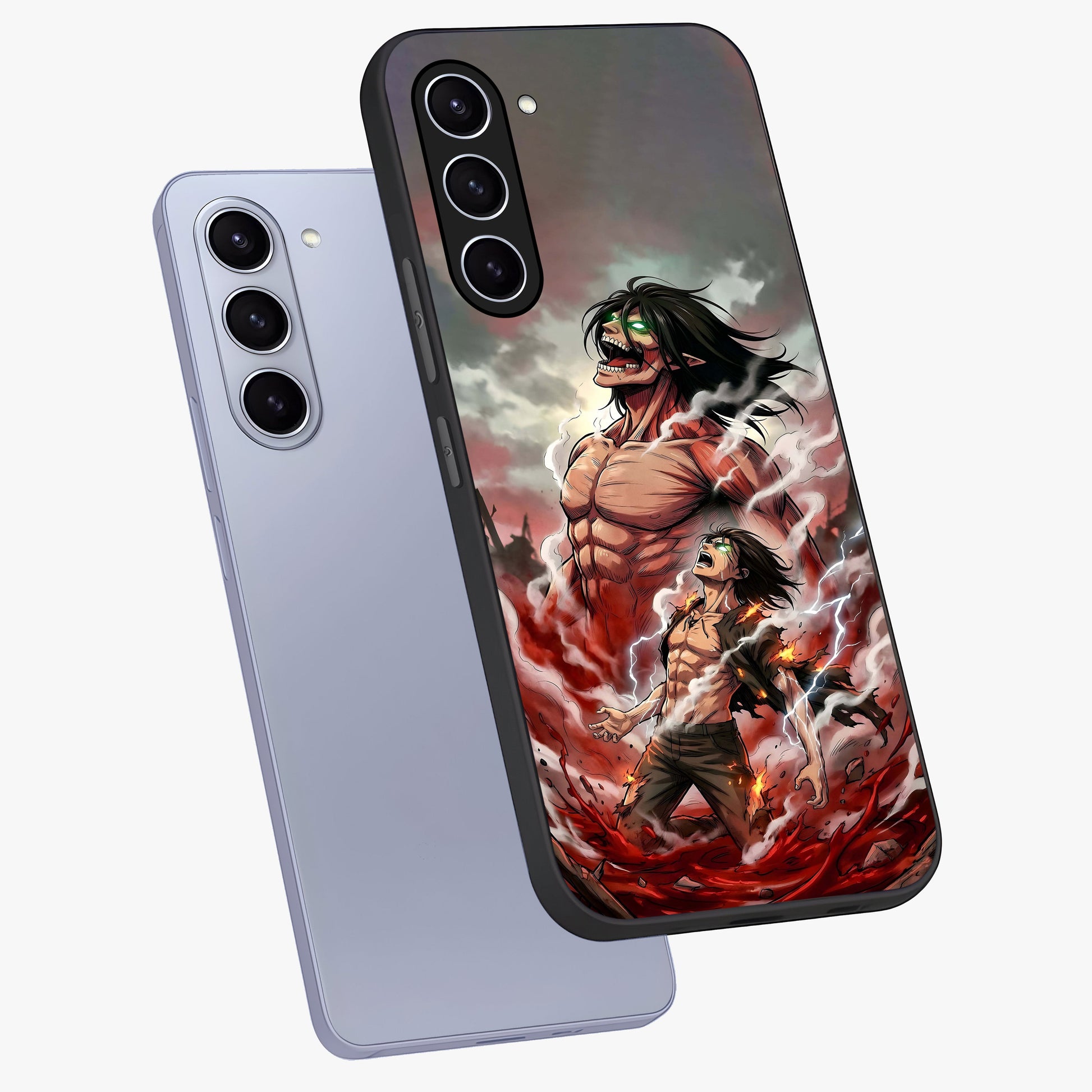 Titan Awakening Fury Glass Case displayed in angled mockup highlighting dramatic giant warrior design with bold anime aesthetic.