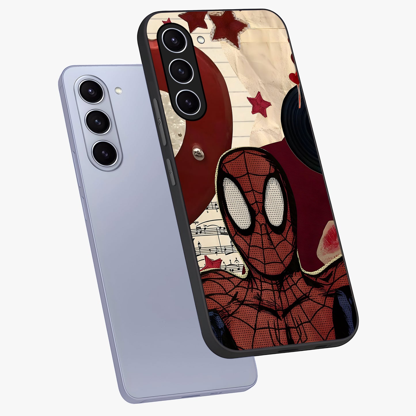 Web Warrior Vibes Glass Case displayed in angled mockup highlighting dynamic web design with comic style aesthetic.