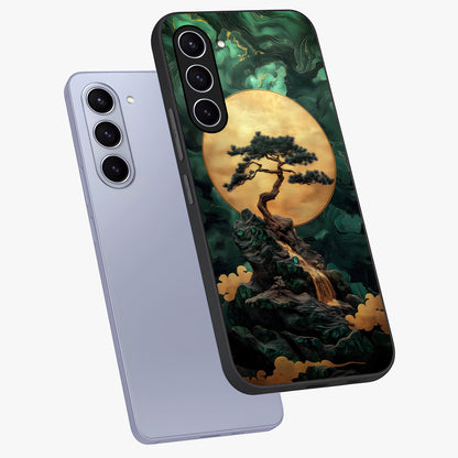 Zen Moon Rise Glass Case displayed in angled mockup highlighting peaceful lunar design with zen aesthetic style.