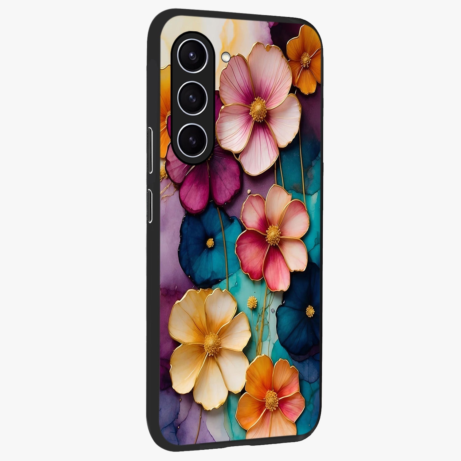 Artlyn Grace Flower Pattern Glass Case upright view showcasing graceful floral artwork with aesthetic botanical style.