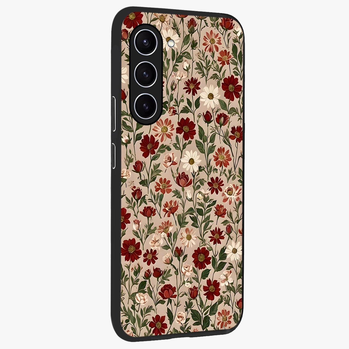 Biege Flower With Leaf Glass Case upright view showcasing delicate beige flower illustration with clean botanical style.