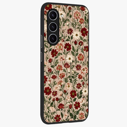 Biege Flower With Leaf Glass Case upright view showcasing delicate beige flower illustration with clean botanical style.
